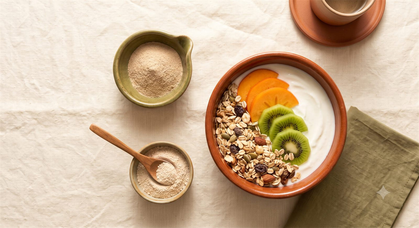 Joghurt-Müsli-Frühstück mit Obst – die vier Biotika-Typen im Alltag