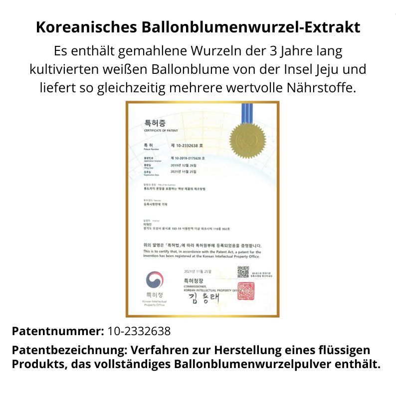 Patentbezeichnung: Verfahren zur Herstellung eines flüssigen Produkts, das vollständiges Ballonblumenwurzelpulver enthält.